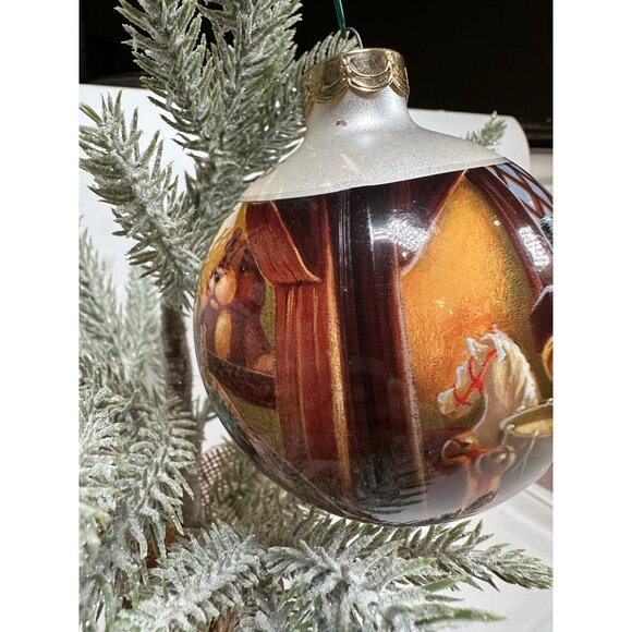 Glass Christmas Ornament Santa & Workshop Design "Christmas 2000" Theme - Picture 6 of 7